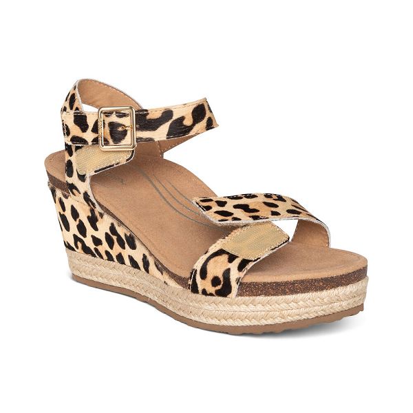 Aetrex Women's Sydney Quarter Strap Espadrille Wedge Sandals Leopard Sandals UK 5884-981